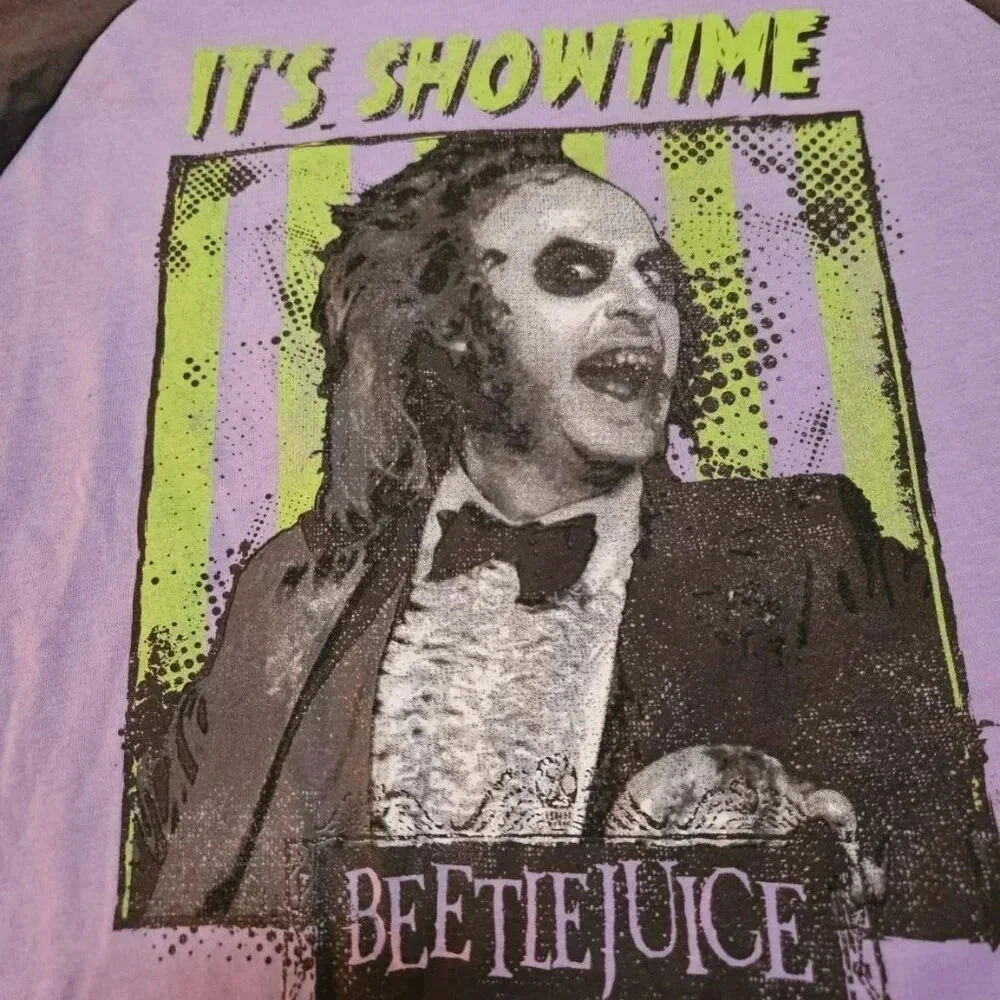 BEETLEJUICE Kids‎ Short Sleeved T-Shirt Cotton Halloween Purple Gray Sz L NWT